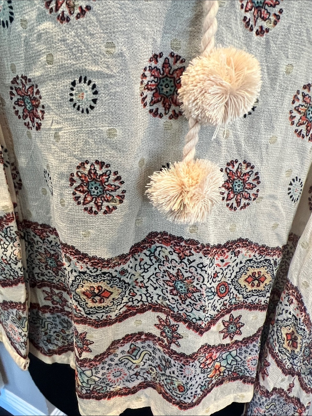 Zara Cream Boho Printed Peasant Blouse with Tassels - Picture 4 of 9
